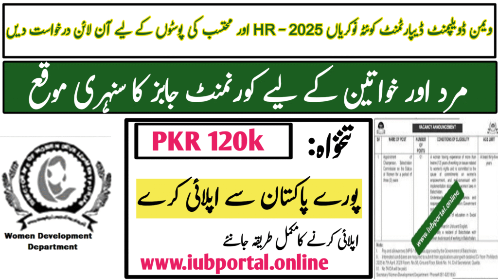Women Development Department Quetta Jobs 2025 – Apply Online for HR & Ombudsperson Posts