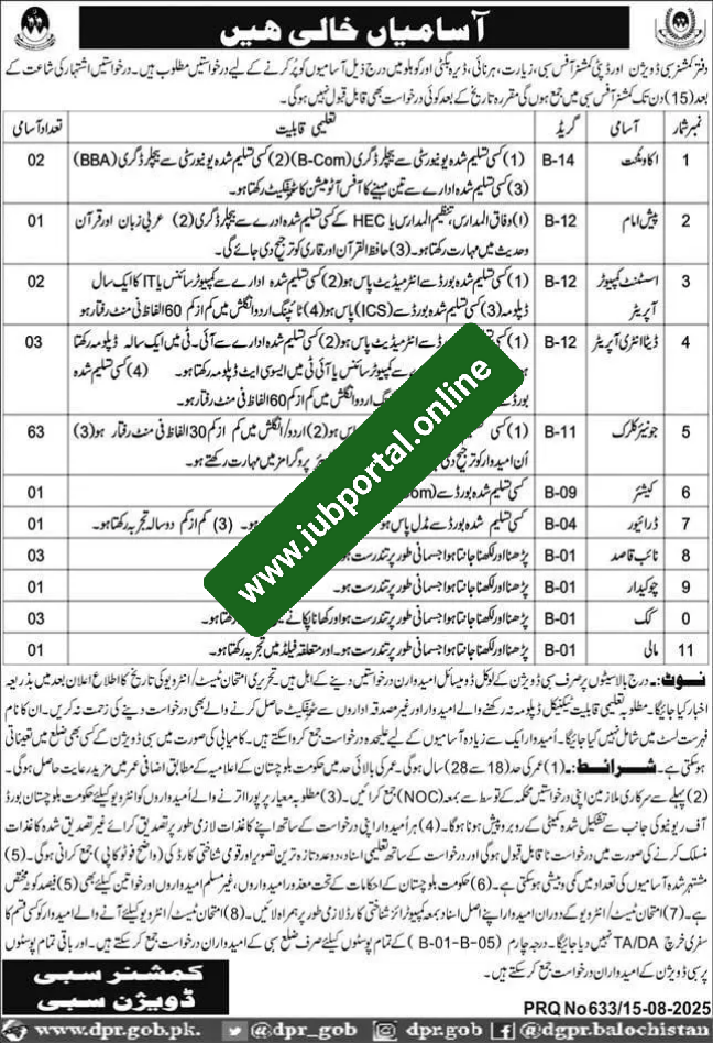 Deputy Commissioner DC Sibi Division Jobs 2025 | Apply Online Latest Government Vacancies
