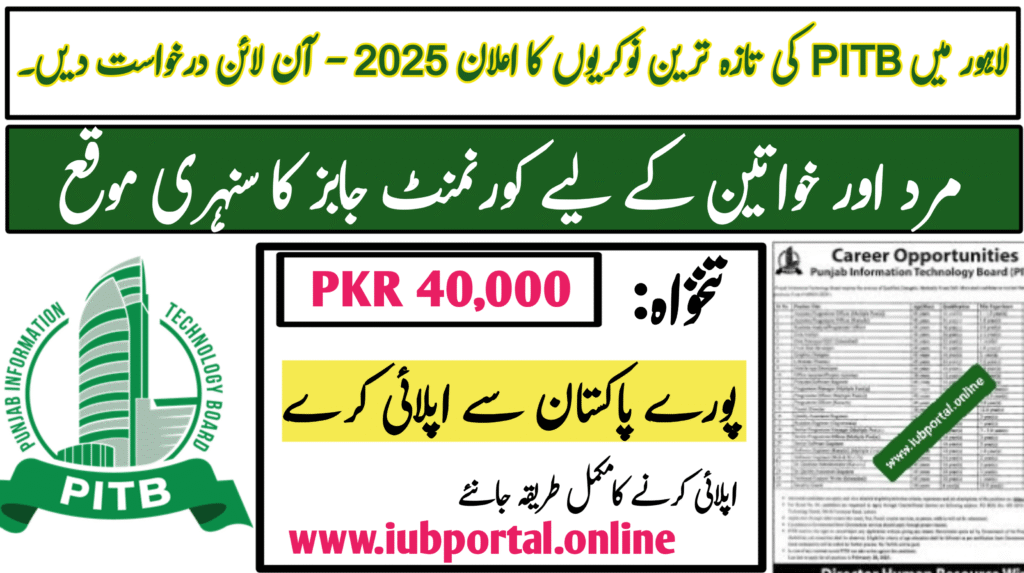 Latest PITB Jobs 2025 in Lahore – Apply Online for Punjab Information Technology Board Vacancies