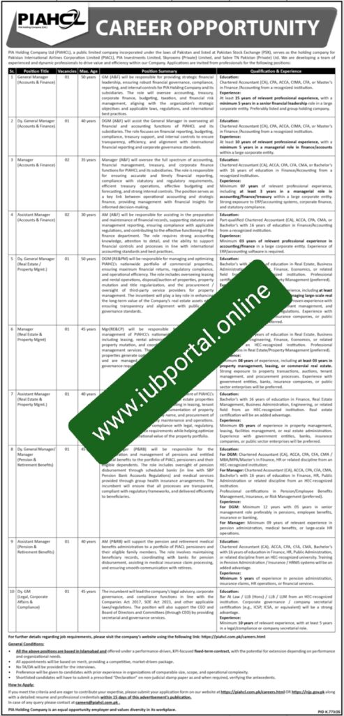PIA Holding Company Limited Jobs 2025 Islamabad | Apply Online Assistant Manager Vacancies